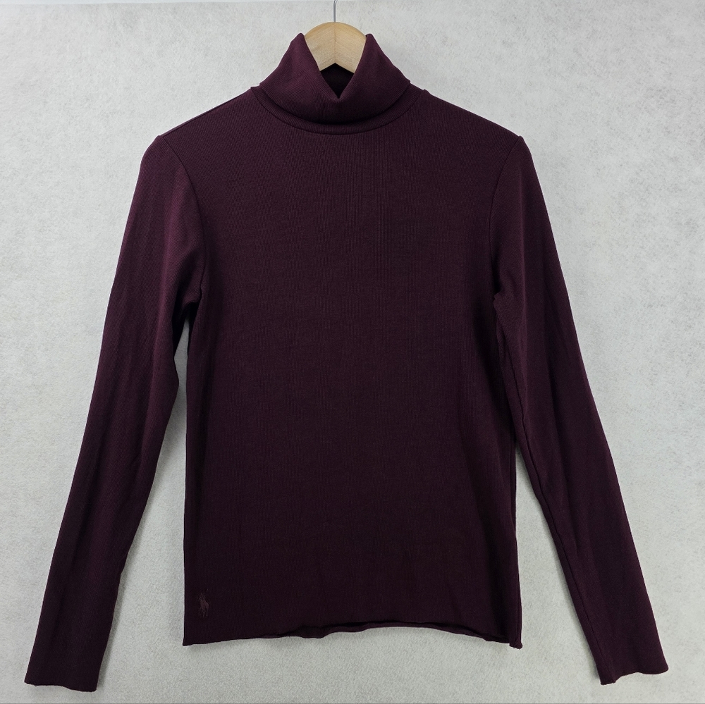 Polo Ralph Lauren Plum Stretch Blend Ribbed Turtleneck Women's Size Large - Picture 9 of 9